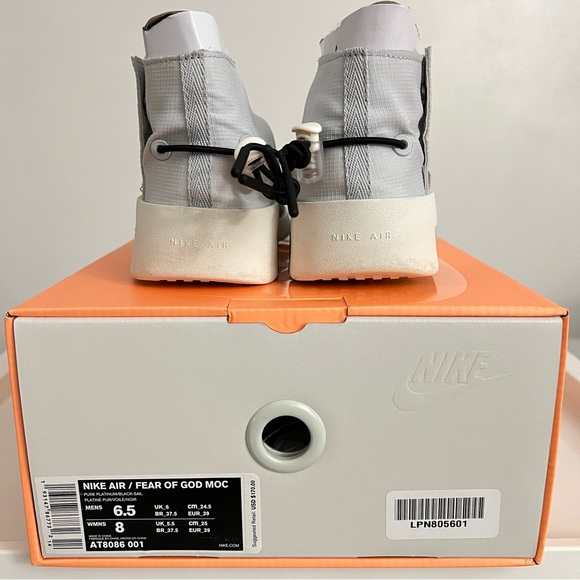 Nike Air Fear Of God Moccasin Pure Platinum / Black-Sail Men’s 6.5 Women’s 8 - Picture 2 of 9